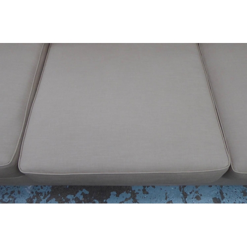 32 - SOFA, contemporary design brown fabric upholstered, ebonised feet, 270cm x 112cm x 82cm.