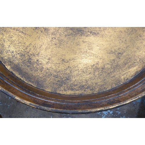 37 - SIDE TABLES, a pair, antiqued champagne, gold finish, 66cm x 66cm Diam. (2)