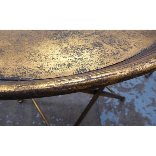 37 - SIDE TABLES, a pair, antiqued champagne, gold finish, 66cm x 66cm Diam. (2)