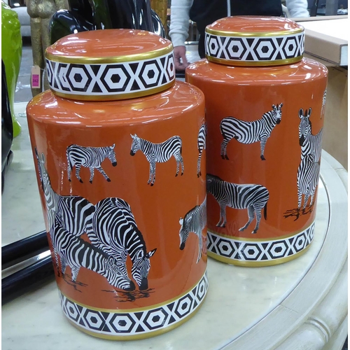 40 - GINGER JARS, a pair, zebra design, 31cm H. (2)