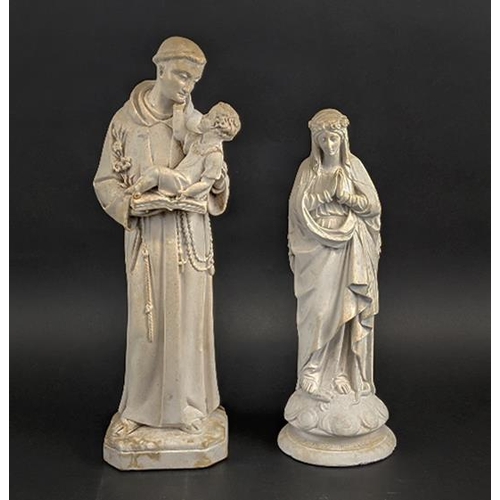 596 - OUR LADY OF IMMACULATE CONCEPTION AND ST ANTHONY, plaster cast icon figures, 43cm at tallest. (with ... 