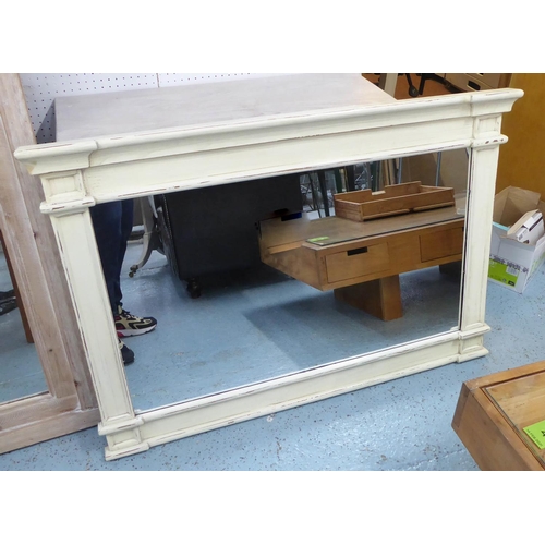 18 - SWEDISH STYLE OVERMANTEL MIRROR, in a distressed painted finish, 120cm x 83cm H.