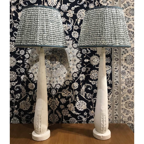 80 - MANNER OF JOHN DICKINSON TABLE LAMPS, a pair, with Pooky shades, 111cm H approx. (2)