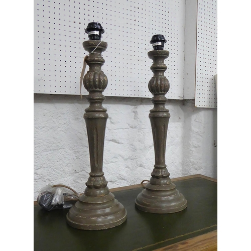 21 - TABLE LAMPS, a pair, turned columns, aged finish, 57.5cm H. (2)