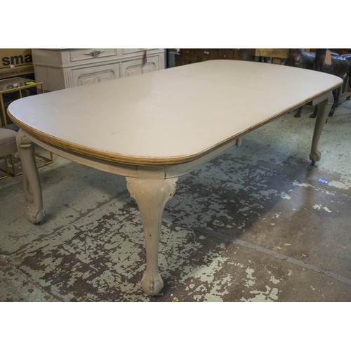 595 - DINING TABLE, early 20th century and later grey painted with three extra leaves on castors, 75cm H x... 