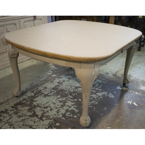 595 - DINING TABLE, early 20th century and later grey painted with three extra leaves on castors, 75cm H x... 