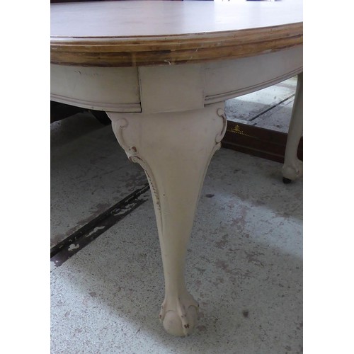 595 - DINING TABLE, early 20th century and later grey painted with three extra leaves on castors, 75cm H x... 