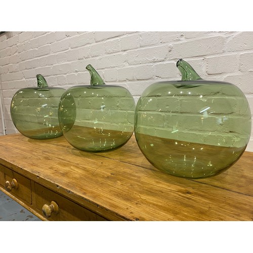 45 - OVERSIZED GLASS APPLES, a set of three, Murano style hand blown glass, approx 35cm H x 29cm. (3)