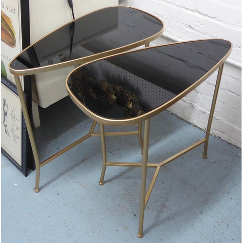 70 - SIDE TABLES, a pair, 1970's Italian style, smoked glass tops, 62cm x 32cm x 62.5cm. (2)