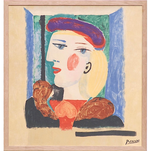 107 - PABLO PICASSO 'Portrait of a Woman', on cotton, signed in the plate, 60cm x 55cm, framed and glazed.... 