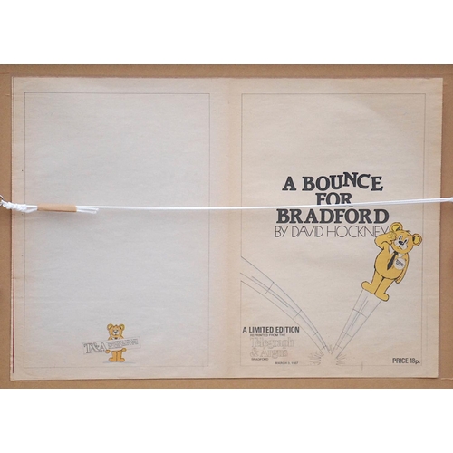 109 - DAVID HOCKNEY 'Bounce for Bradford', on printed newspaper, 1987 - info verso, 40cm x 60cm, framed an... 