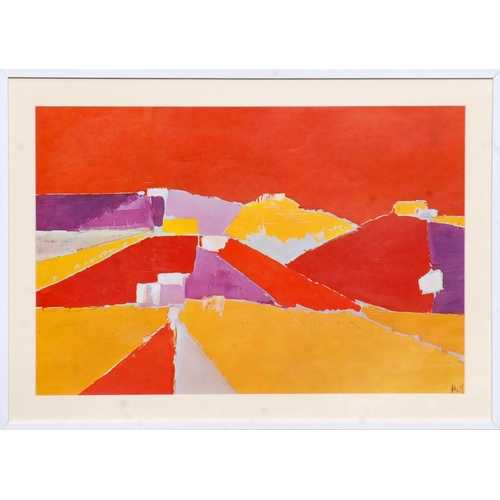 111 - NICOLAS DE STAEL 'Abstract - Provence (Red)', quadrichrome, 50cm x 75cm, framed and glazed.