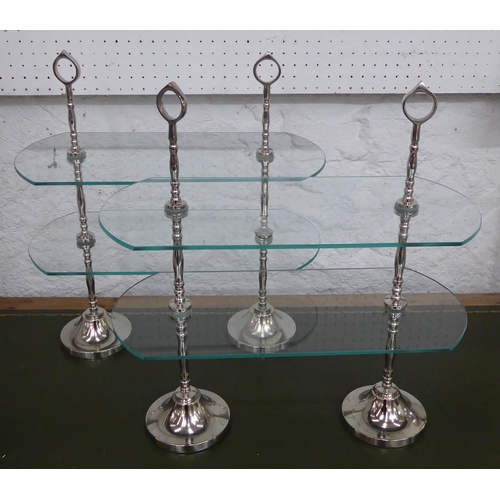 66 - CAKE STANDS, a pair, 1920's French style, glass and polished metal, 45.5cm x 20.5cm x 48cm. (2)