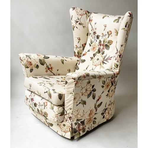 571 - ARMCHAIRS, a pair, 1960's Howard Keith style with trailing rose printed upholstery, 90cm W. (2)