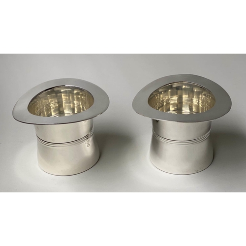 95 - TOP HAT ICE PAILS, a pair, silvered top hats, 24cm W x 18cm H. (2)