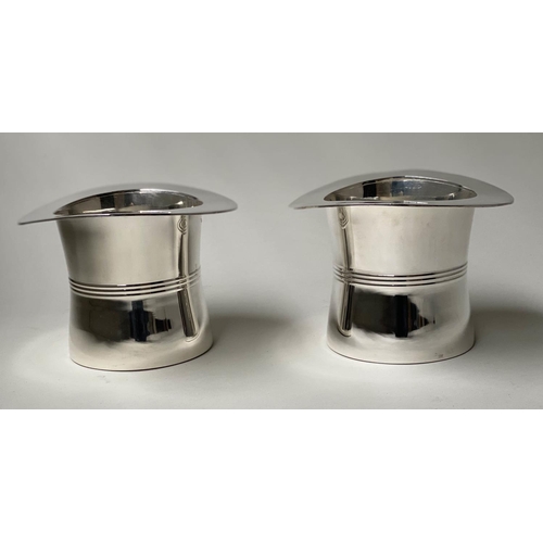 95 - TOP HAT ICE PAILS, a pair, silvered top hats, 24cm W x 18cm H. (2)