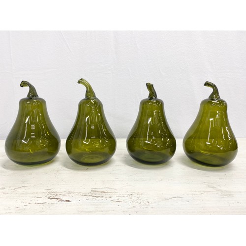 44 - OVERSIZED GLASS PEARS, a set of four, Murano style hand blown glass, approx 22cm H x 13cm. (4)