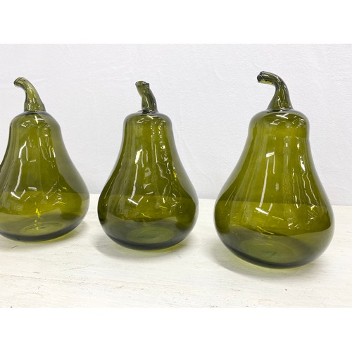 44 - OVERSIZED GLASS PEARS, a set of four, Murano style hand blown glass, approx 22cm H x 13cm. (4)