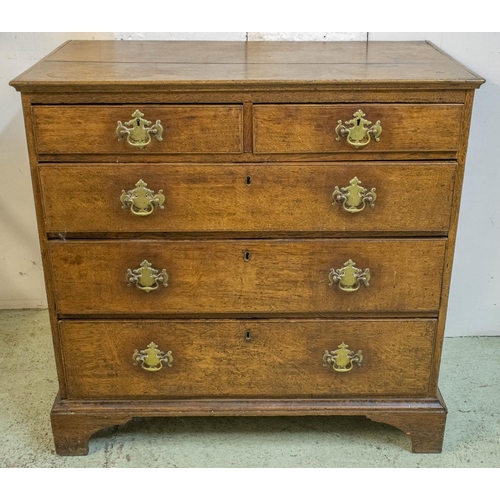 587 - CHEST, George III oak of two short and three long drawers, 90cm H x 91cm x 49cm. (with faults)