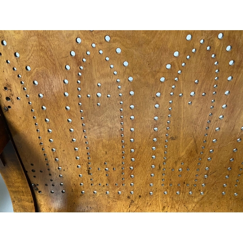 582 - WAITING ROOM BENCH, Victorian birch, mahogany and bentwood with Gothic pierced tracery and turned fr... 