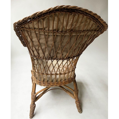 616 - VERANDA ARMCHAIR, Edwardian bamboo and cane bound with gold cut velvet upholstery, 71cm W.