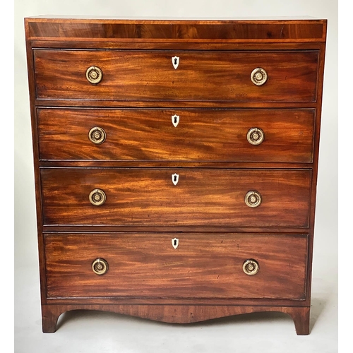 617 - HALL CHEST, Regency mahogany of adapted shallow proportions with four long drawers, 92cm x 34cm x 10... 