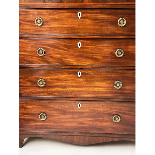 617 - HALL CHEST, Regency mahogany of adapted shallow proportions with four long drawers, 92cm x 34cm x 10... 