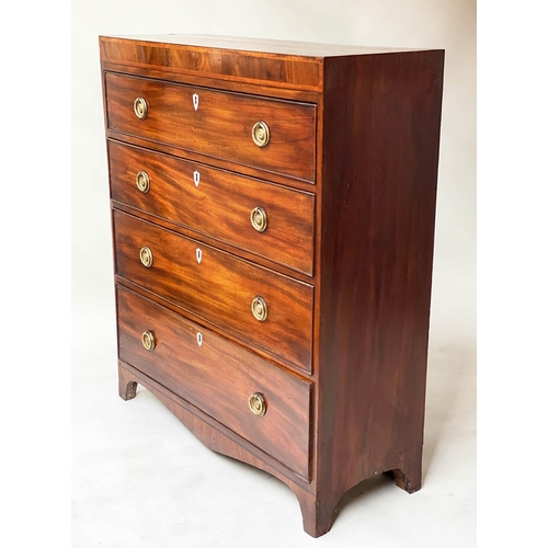 617 - HALL CHEST, Regency mahogany of adapted shallow proportions with four long drawers, 92cm x 34cm x 10... 