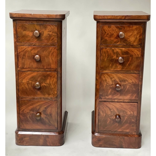 622 - BEDSIDE CHESTS, a pair, Victorian flame mahogany, each adapted with four drawers, 32cm x 34cm x 77cm... 