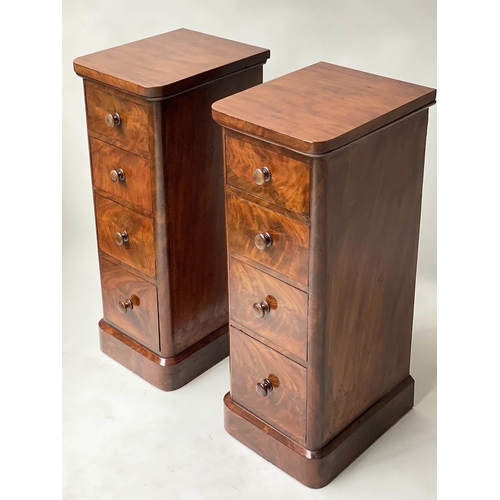 622 - BEDSIDE CHESTS, a pair, Victorian flame mahogany, each adapted with four drawers, 32cm x 34cm x 77cm... 