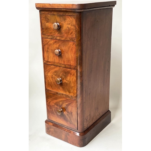 622 - BEDSIDE CHESTS, a pair, Victorian flame mahogany, each adapted with four drawers, 32cm x 34cm x 77cm... 