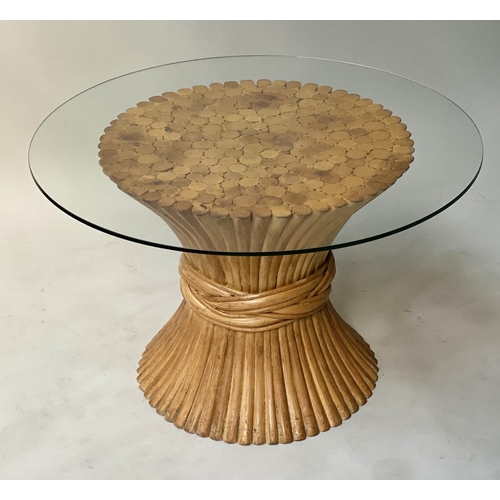 623 - COFFEE TABLE, West Coast style twisted bamboo and glass by McGuire, San Francisco, 64cm x 40cm H.