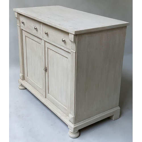 607 - SIDE CABINET, 19th century Scandinavian style traditionally grey painted with two drawers and two pa... 