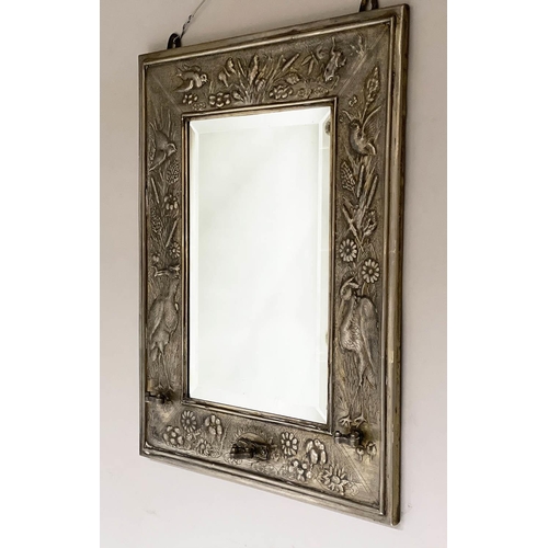 608 - WALL MIRROR, late 19th century Art Nouveau inspired with repoussé silvered frame, sconces lacking, 6... 