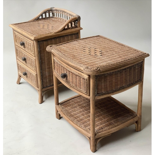 613 - CHEST, bamboo, rattan and cane panelled with three drawers together with a matching one drawer table... 