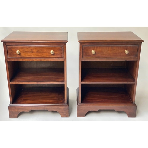 614 - BEDSIDE/LAMP TABLES, a pair, American Georgian design cherrywood each with a frieze drawer and two s... 