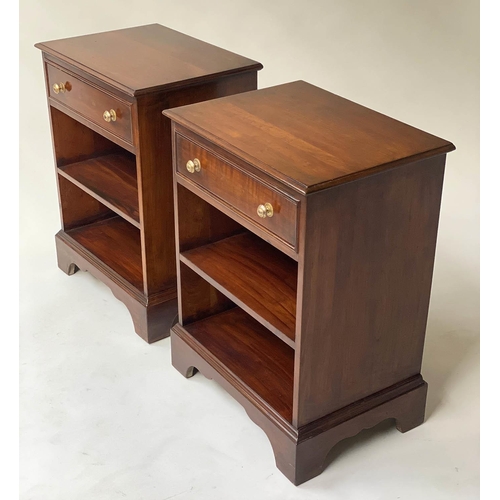 614 - BEDSIDE/LAMP TABLES, a pair, American Georgian design cherrywood each with a frieze drawer and two s... 