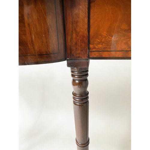 597 - HALL TABLE, Regency flame mahogany, adapted with two frieze drawers and six turned tapering supports... 