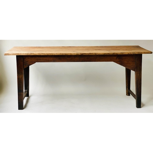 599 - FARMHOUSE TABLE, 19th century French planked pine and oak supports with frieze drawer, 181cm W x 55c... 