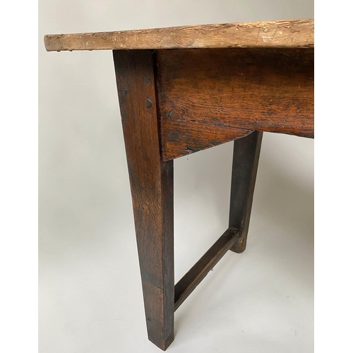 599 - FARMHOUSE TABLE, 19th century French planked pine and oak supports with frieze drawer, 181cm W x 55c... 