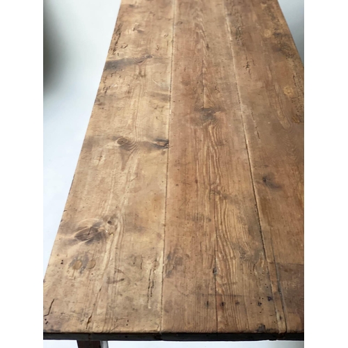 599 - FARMHOUSE TABLE, 19th century French planked pine and oak supports with frieze drawer, 181cm W x 55c... 