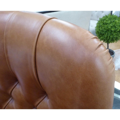 47 - DESK CHAIR, swivel in brown leather with a high buttoned back, 126cm H x 74cm W.