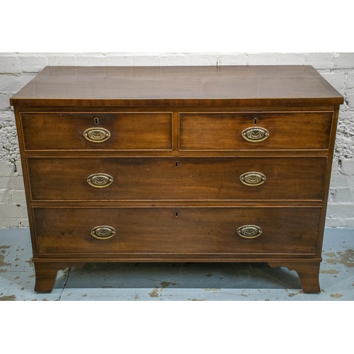 583 - CHEST, George III mahogany with boxwood strung crossbanded top above four drawers, 76cm H x 107cm x ... 