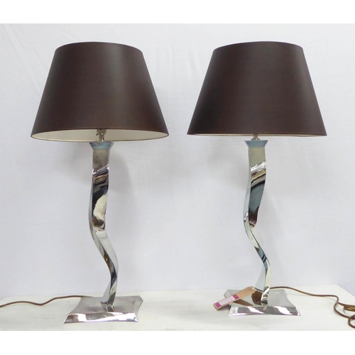 6 - PORTA ROMANA RIBBON TABLE LAMPS, a pair, with shades, 75cm H. (2)
