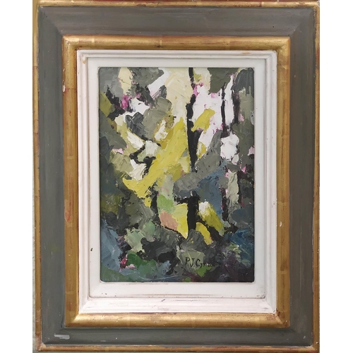 76 - PATSY CYRIAX (British) 'Abstract', oil on card, 25cm x 18cm, signed and framed.