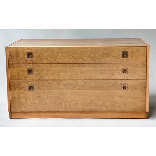 93 - HEALS CHEST, by Archie Shine, yew wood with three long drawers, 100cm W x 45cm D x 54cm H.