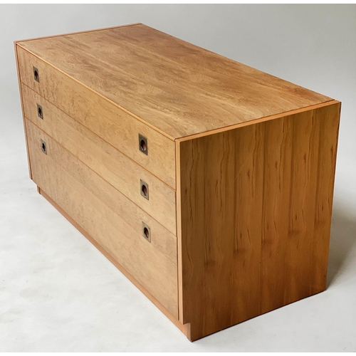 93 - HEALS CHEST, by Archie Shine, yew wood with three long drawers, 100cm W x 45cm D x 54cm H.