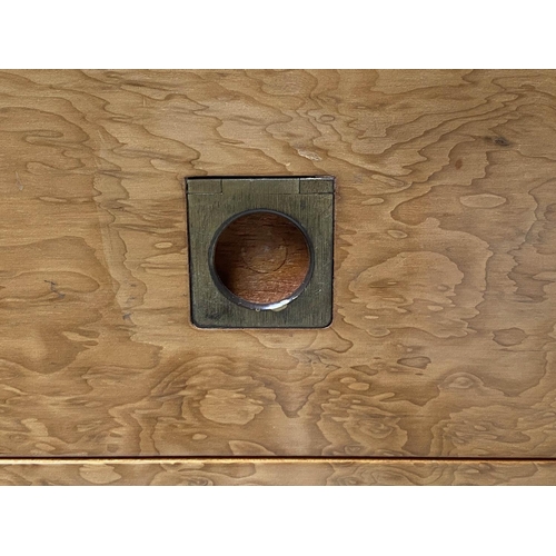 93 - HEALS CHEST, by Archie Shine, yew wood with three long drawers, 100cm W x 45cm D x 54cm H.