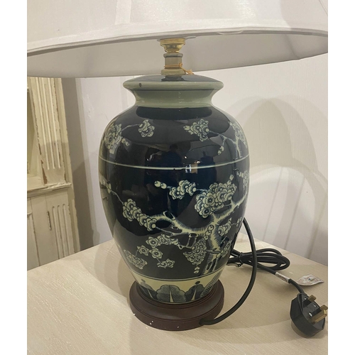 590 - CHINESE EXPORT STYLE TABLE LAMPS, a pair, with shades, 61cm H. (2)