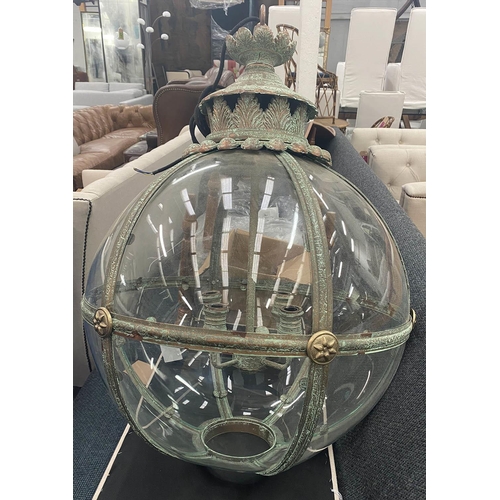 626 - GLOBE HALL LANTERN, Regency style, Verdigris finish, 85cm Drop.